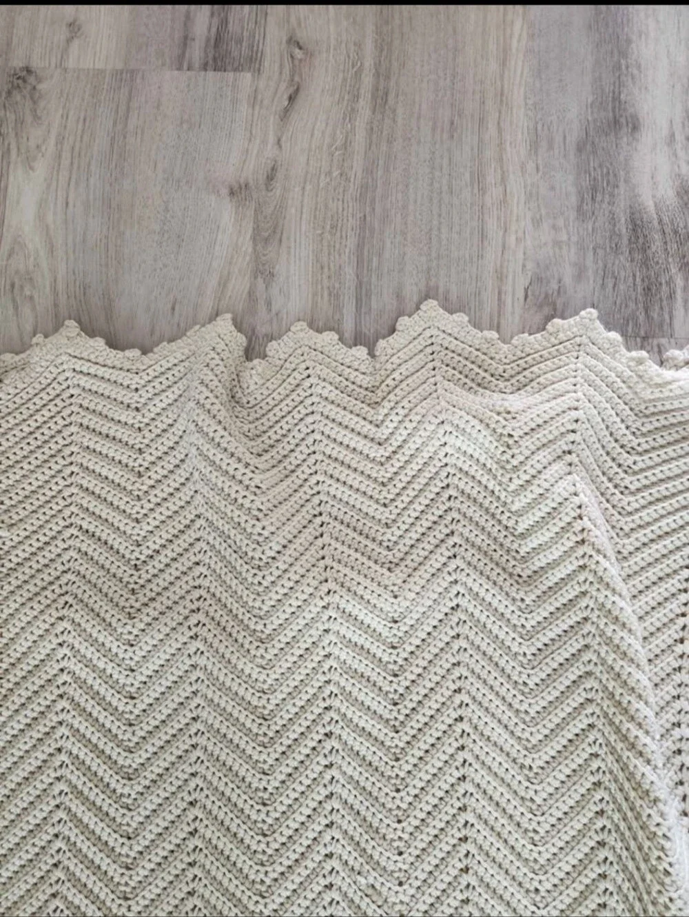 Handmade Cream Chevron Knit Large Blanket